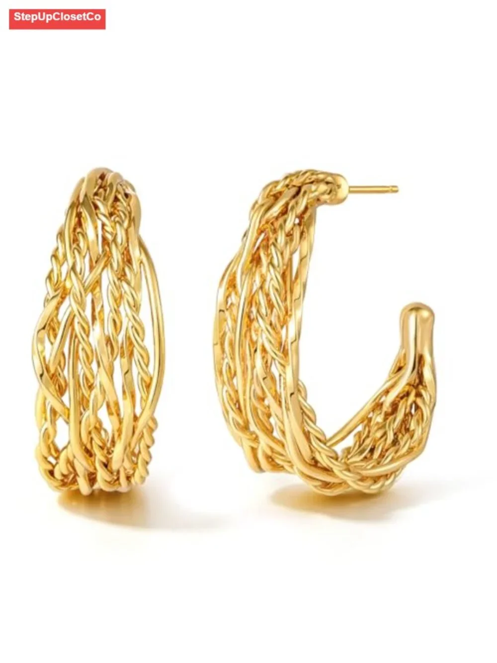 18K Gold Plated Chunky Hoop Earrings for Women Hypoallergenic Handmade Statement